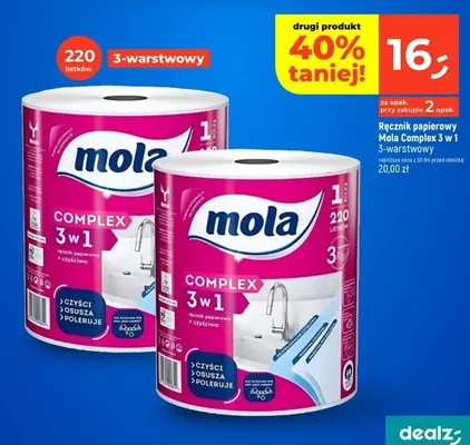 Ręcznik papierowy Mola Complex 3 w 1, 3-warstwowy, 220 listków promocja w Dealz