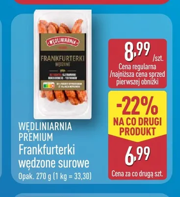 Frankfurterki wędzone surowe Wędliniarnia Premium promocja w Aldi