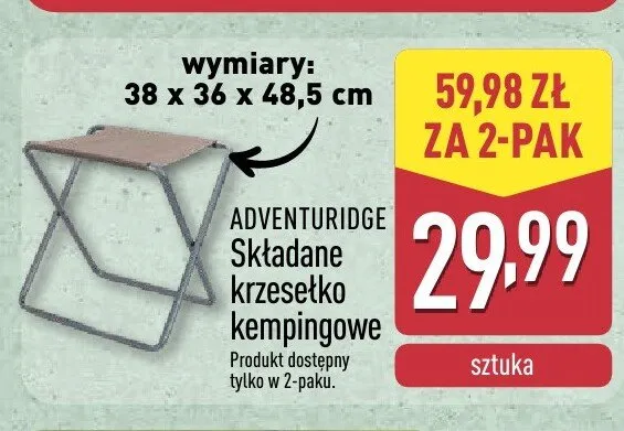 Składane krzesełko kempingowe ADVENTURIDGE 2-pak promocja w Aldi