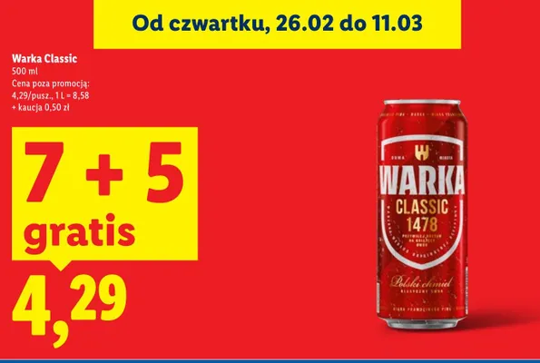 Piwo Warka Classic  promocja w Lidl