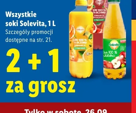 Sok 100% tłoczony pomarańcza z miąższem Solevita promocja w Lidl