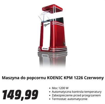 Maszyna do popcornu KOENIC czerwona promocja w Media Markt