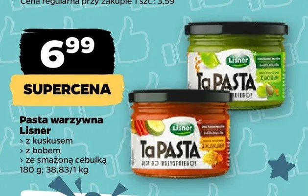 Pasta warzywna Lisner z bobem promocja w Netto
