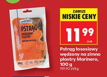 Pstrąg łososiowy wędzony na zimno plastry Marinero promocja w Biedronka