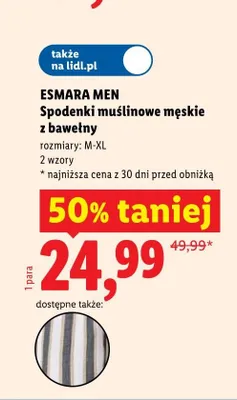 Spodenki muślinowe męskie z bawełny Esmara Men promocja w Lidl