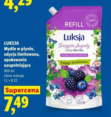 Mydło w płynie edycja limitowana opakowanie uzupełniające Luksja Soczyste Jagody promocja w Lidl