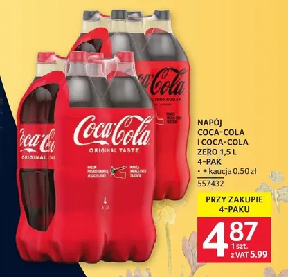 Napój Coca-Cola i Coca-Cola Zero 1,5 l 4-pak promocja w Selgros