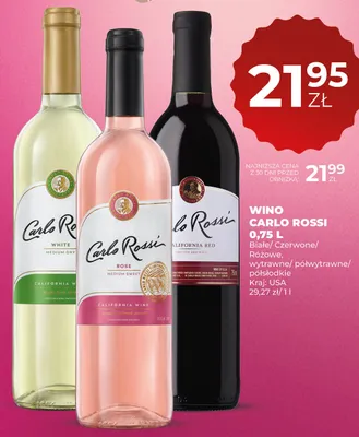 Wino Carlo Rossi czerwone wytrawne California Red promocja w Duży Ben