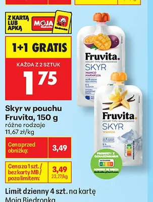 Skyr w pouchu Fruvita wanilia promocja w Biedronka