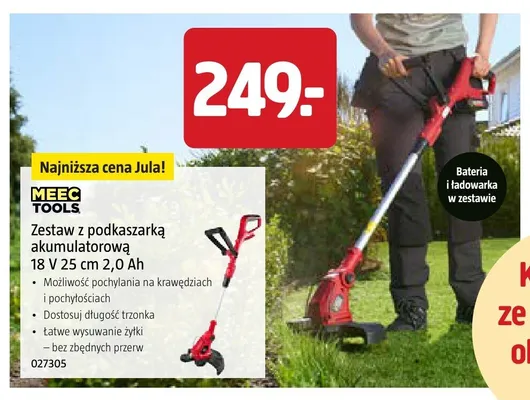 Zestaw z podkaszarką akumulatorową MEEC TOOLS 18V 25cm 2,0Ah promocja w Jula