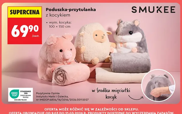 Poduszka-przytulanka z kocykiem 100x150 cm promocja w Biedronka