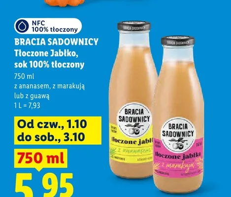 Sok tłoczony 100% Tłoczone Jabłko z ananasem Bracia Sadownicy promocja w Lidl