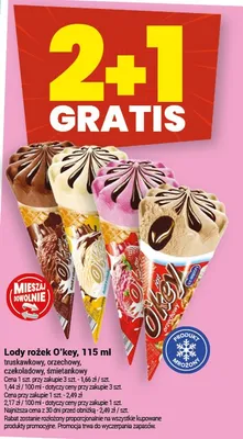Lody rożek O'key truskawkowy, orzechowy, waniliowy promocja w Twój Market