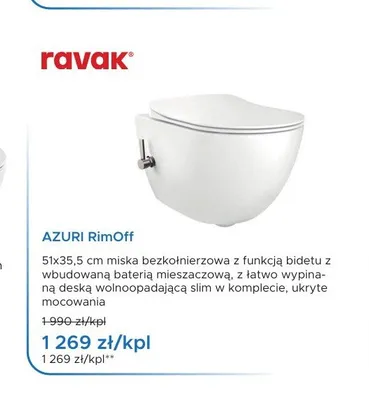 Miska WC wisząca Ravak Azuri RimOff z funkcją bidetu i deską promocja w Blu Salony Łazienek