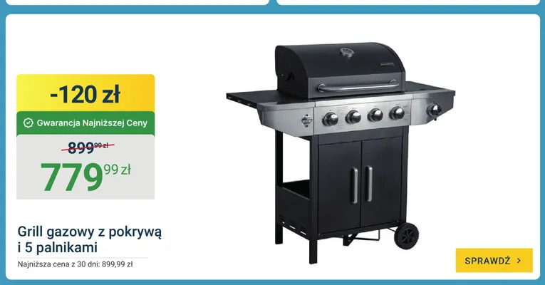 Grill gazowy z pokrywą i 5 palnikami promocja w ERLI