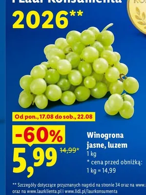 Winogrona jasne luzem promocja w Lidl