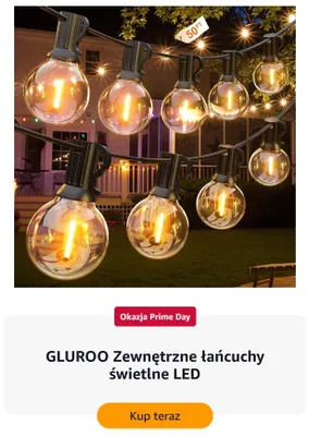 Zewnętrzne łańcuchy świetlne LED GLUROO promocja w Amazon
