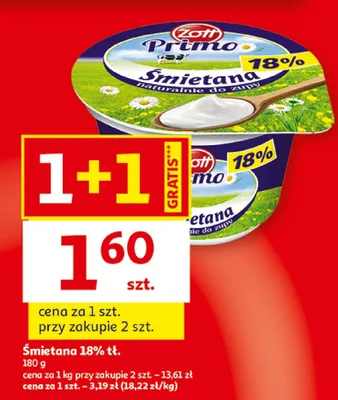 Śmietana 18% tł. Zott Primo promocja w Auchan