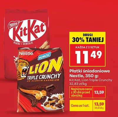Płatki śniadaniowe Nestle, 350 g: Kit Kat, Lion Triple Crunchy promocja w Biedronka
