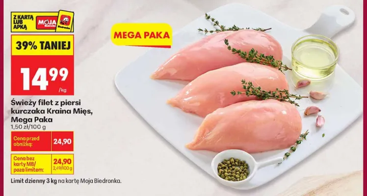 Świeży filet z piersi kurczaka Kraina Mięs Mega Paka promocja w Biedronka