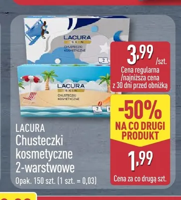 Chusteczki kosmetyczne 2-warstwowe Lacura promocja w Aldi