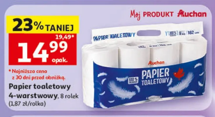 Papier toaletowy 4-warstwowy Auchan promocja w Auchan