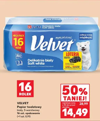 Papier toaletowy biały 3-warstwowy Velvet promocja w Kaufland