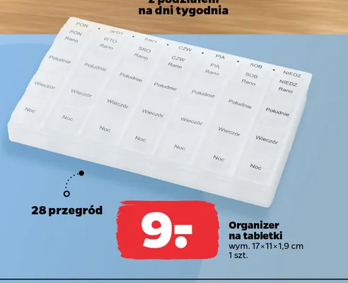 Organizer na tabletki 28 przegród promocja w Netto