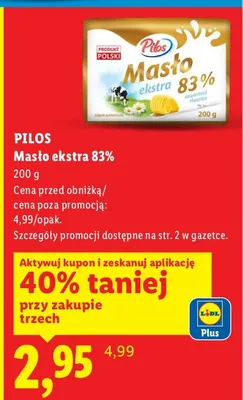 Masło ekstra 83% Pilos promocja w Lidl