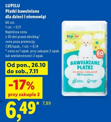 Płatki bawełniane dla dzieci i niemowląt Lupilu promocja w Lidl