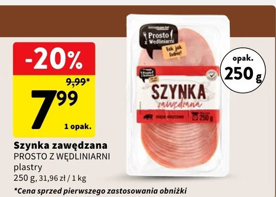 Szynka zawędzana Prosto z Wędliniarni plastry promocja w Intermarche