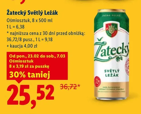 Piwo Żatecky Světlý Ležák Ośmiosztuk promocja w Lidl