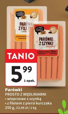 Parówki z szynką, z filetem z piersi kurczaka wybrane rodzaje promocja w Intermarche