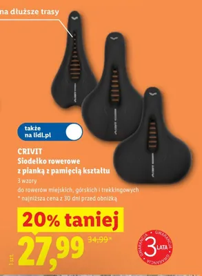 Siodełko rowerowe z pianką z pamięcią kształtu Crivit promocja w Lidl