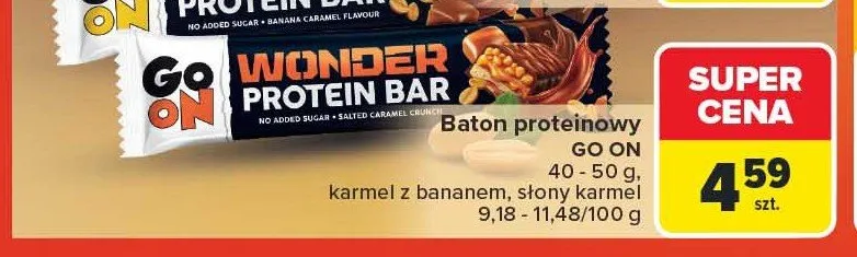 Baton proteinowy Wonder karmel z bananem Go On promocja w Carrefour Market