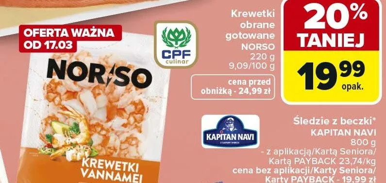 Krewetki gotowane vannamei Norso promocja w Carrefour Market