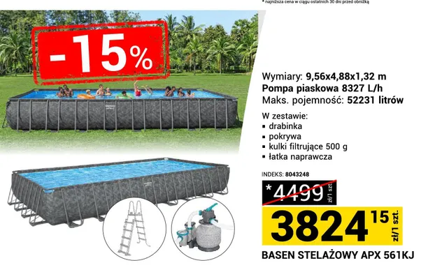 Basen stelażowy Bestway APX 561KJ 9,56x4,88x1,32m promocja w Merkury Market