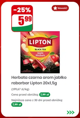 Herbata czarna arom jabłko rabarbar Lipton promocja w Dino