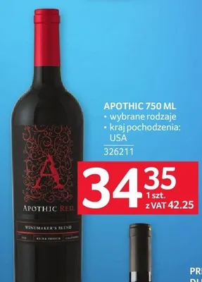 Wino APOTHIC 750 ML promocja w Selgros