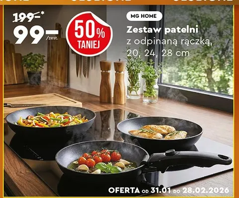 Zestaw patelni z odpinaną rączką, 20, 24, 28 cm promocja w Biedronka Home