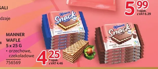 Wafle Manner orzechowe 5-pak promocja w Selgros