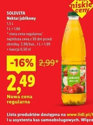 Nektar jabłkowy Solevita promocja w Lidl