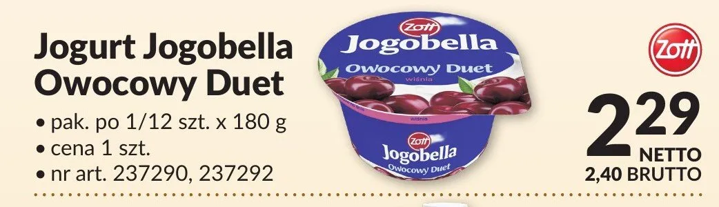 Jogurt Jogobella Owocowy Duet Zott promocja w Makro