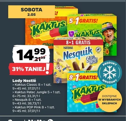 Lody Nestlé Kaktus Patec Jungle 5+1szt. promocja w Netto