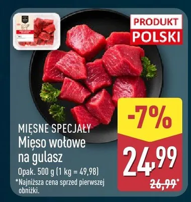 Mięso wołowe na gulasz promocja w Aldi