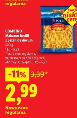 Makaron fusilli z pszenicy durum Combino promocja w Lidl