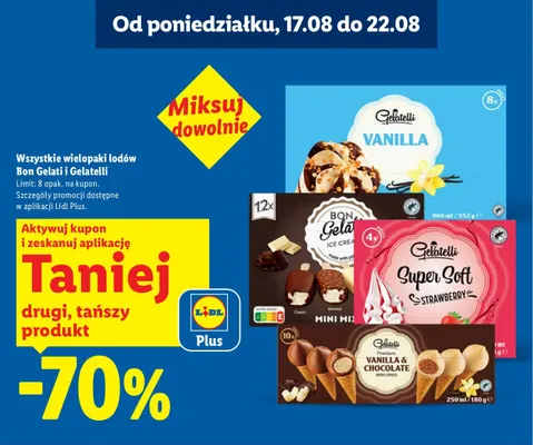 Wielopaki lodów Bon Gelati i Gelatelli promocja w Lidl