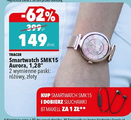 Smartwatch SMK15 Aurora Tracer 1,28" 2 wymienne paski różowy złoty promocja w Biedronka