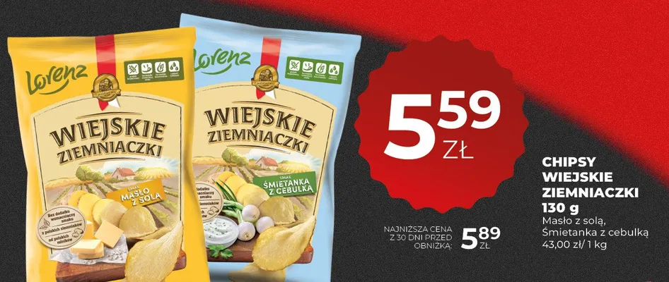 Chipsy Wiejskie Ziemniaczki o smaku śmietanki z cebulką promocja w Duży Ben