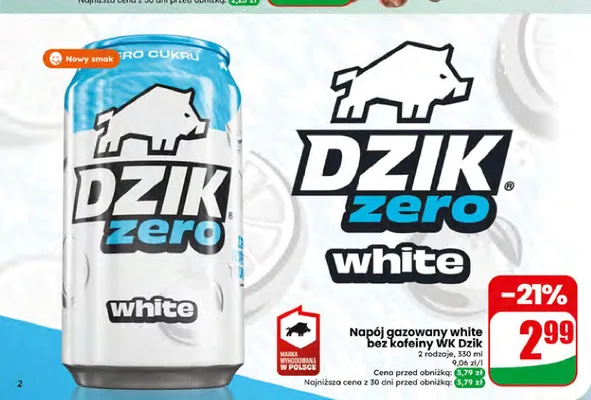 Napój gazowany WK Dzik Zero White bez kofeiny promocja w Dino